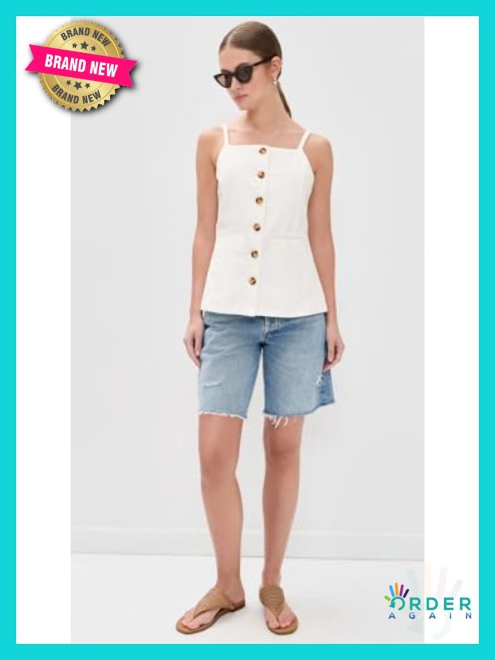 Cloud Burst Tank Top โ Lightweight Cotton Linen Vest Square Neck - Picture 2 of 5